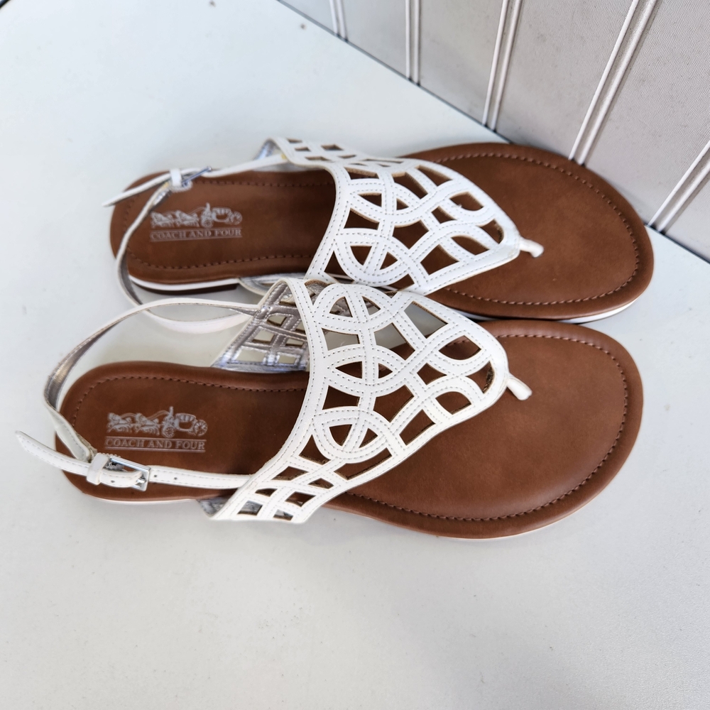 White and Brown Women Sandals - Picture 2 of 8